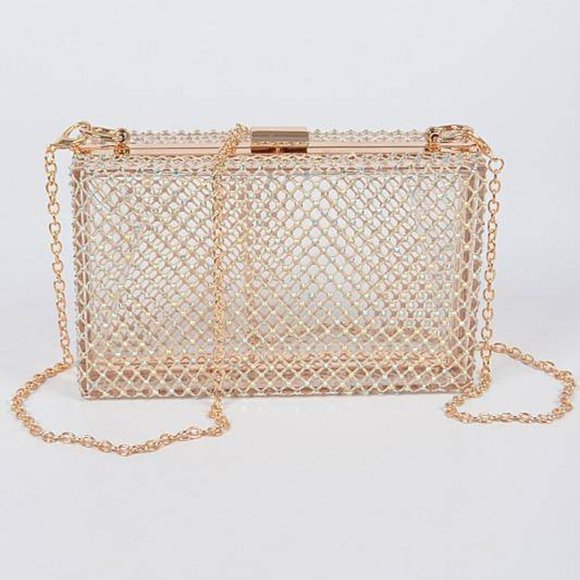 Dainty Gold Rhinestone Mesh Clutch - Picture 2 of 3